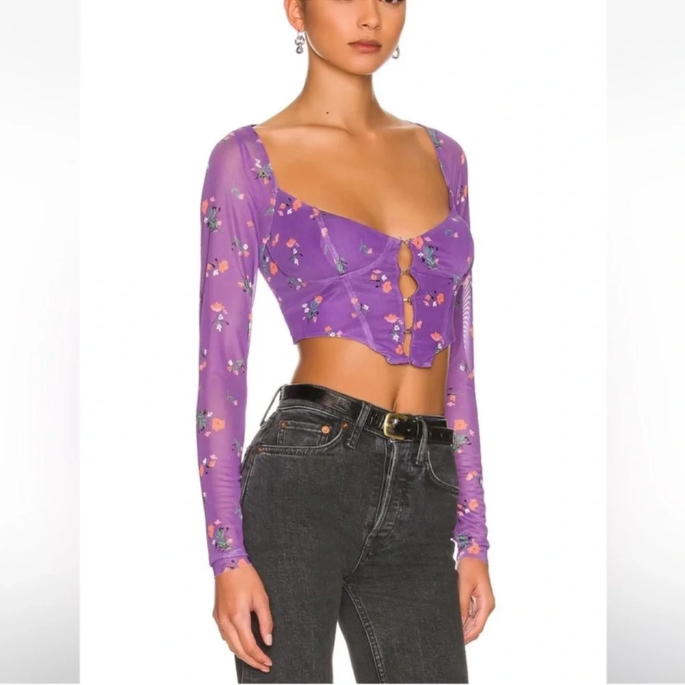 NWOT AFRM Purple Floral Cropped Top